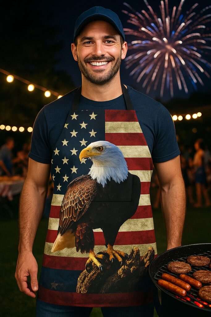 man wearing a 4th of july apron 